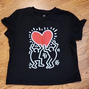GAP Black Shrunken Fit Tee with Keith Herring Design.